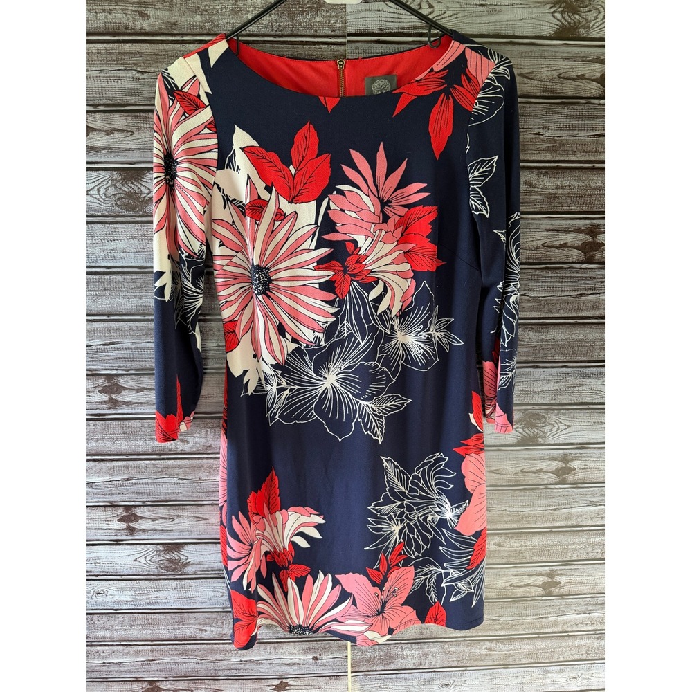 Vince Camuto Women's 4P Navy Blue Floral Sheath Dress Exposed‎ Zipper